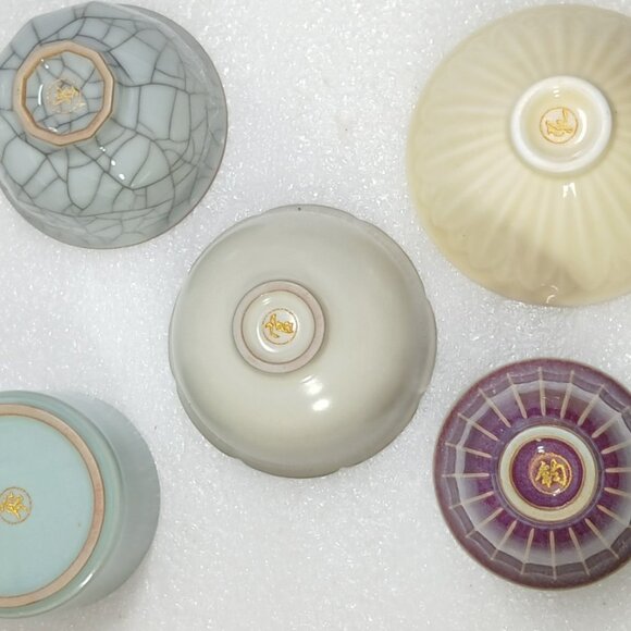 Five Famous Kilns Porcelain Tea Cup Set Chinese Decorative 5pc Gift Box NOB - Picture 3 of 13